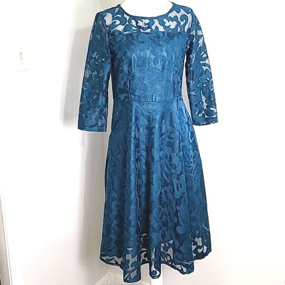 Stylewe Teal Midi-Dress with  Sweetheart Bust, Sheer Mesh Overlay, Sz Large, NWT - Picture 3 of 13